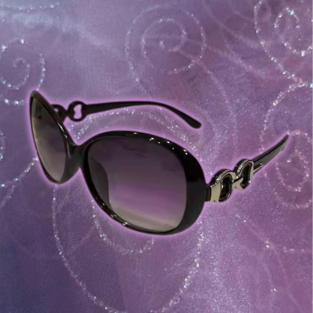 ꧁ᬊᬁ y2k style black silver ring big oversized sunglasses ᬊ᭄꧂ - Picture 2 of 7